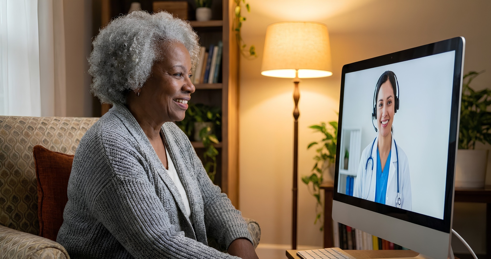 Paciente conversando com médica por telemedicina